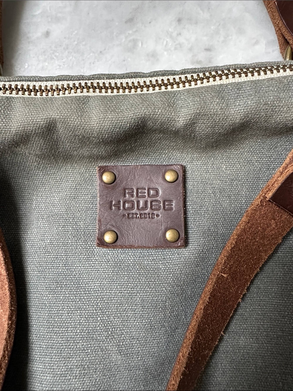 Gray Canvas Tote with Brown Leather Handles - Picture 2 of 6